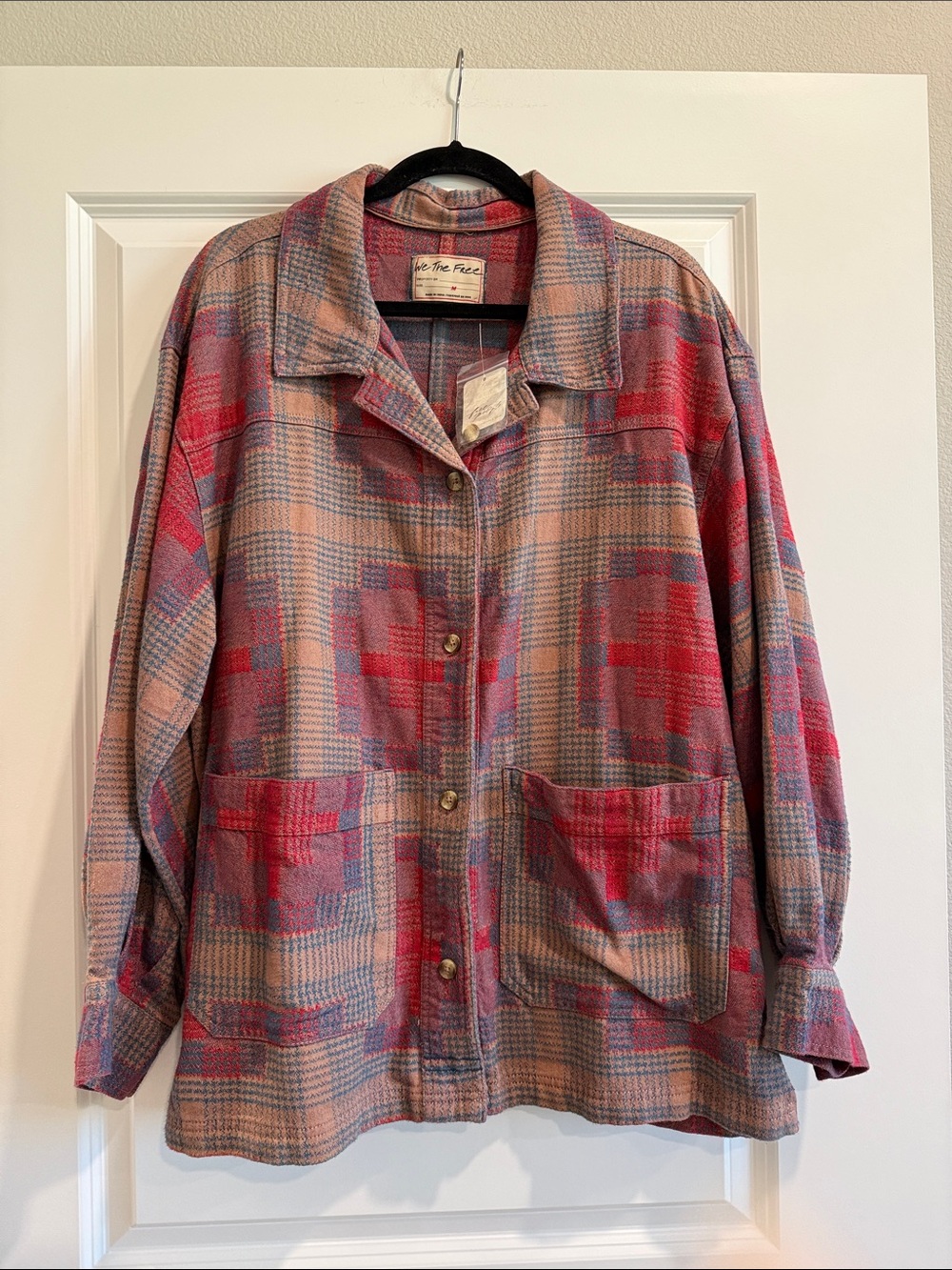 MWT We The Free Plaid Keep it Cozy- Shacket Pink Multi sz m